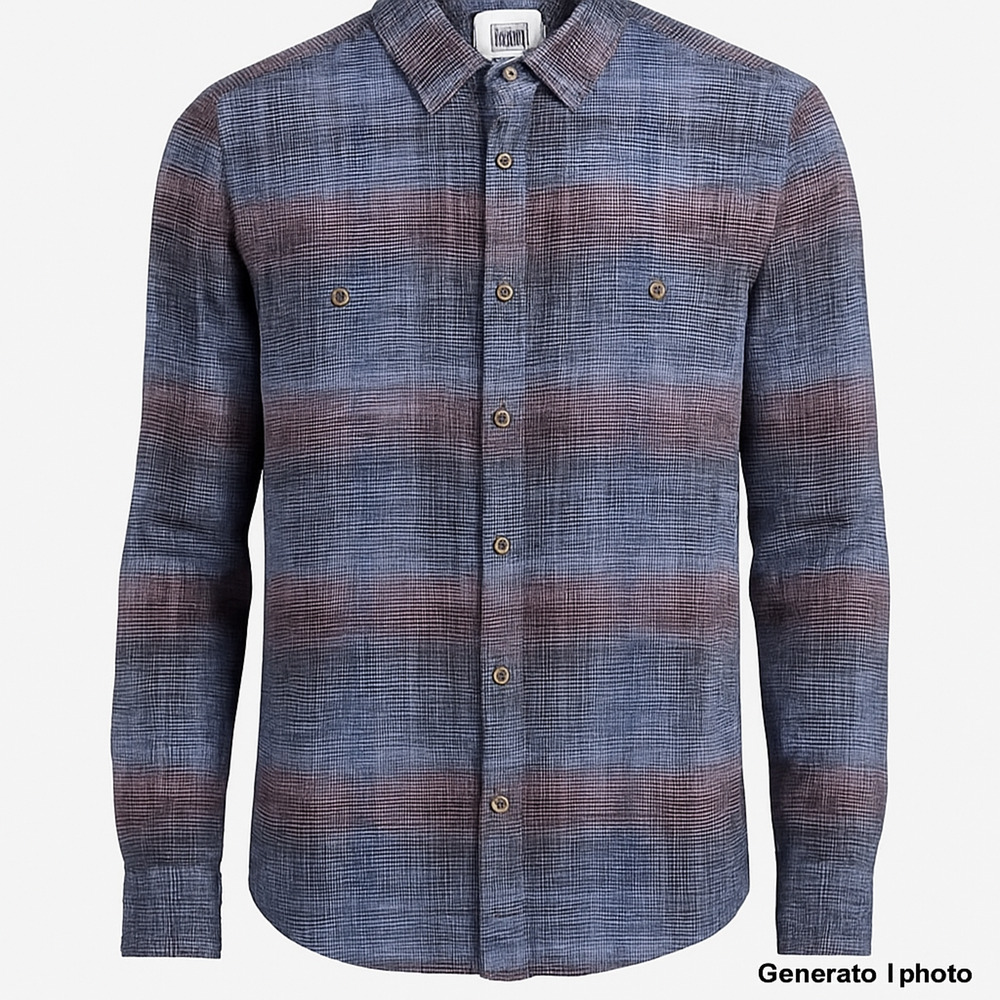 Row M 100% Cotton Textured Plaid Button Shirt Blue Burgundy Soft Grunge M